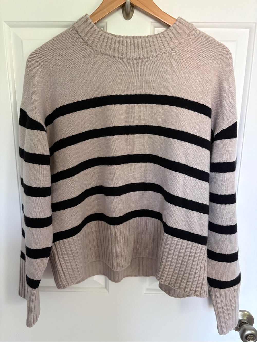 NWT H&M Large Striped Crewneck Sweater in Light Taupe and Black